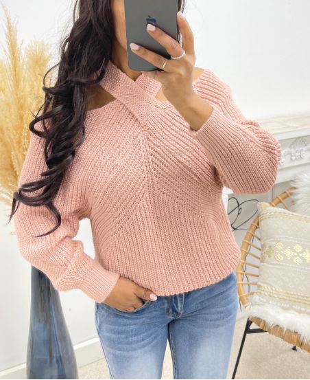 PULLOVER COL CROISE AH250125 ROSE