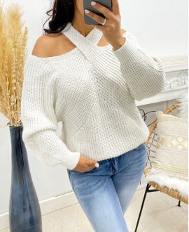 CROSS-BODY NECK PULLOVER AH250125 ECRU