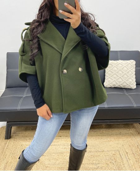 MILITARY GREEN AH250097 BUTTON COAT