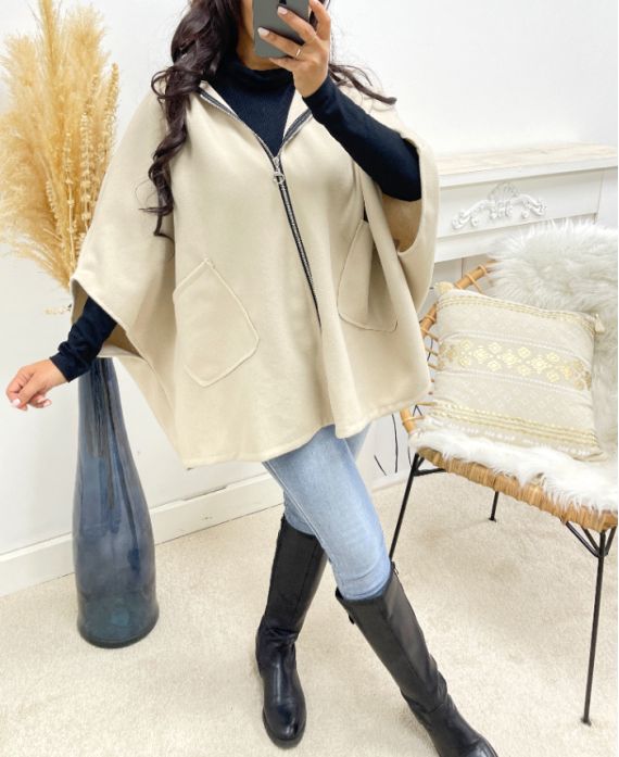 ZIPPED HOODED COAT AH250085 BEIGE