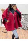 ZIPPED COAT WITH HOOD AH250085 BURGUNDY