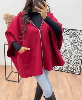 CAPPOTTO CON ZIP E CAPPUCCIO AH250085 BORDEAUX