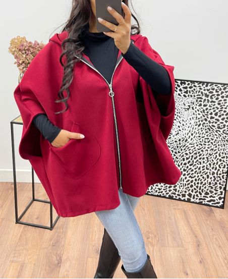 ZIPPED COAT WITH HOOD AH250085 BURGUNDY