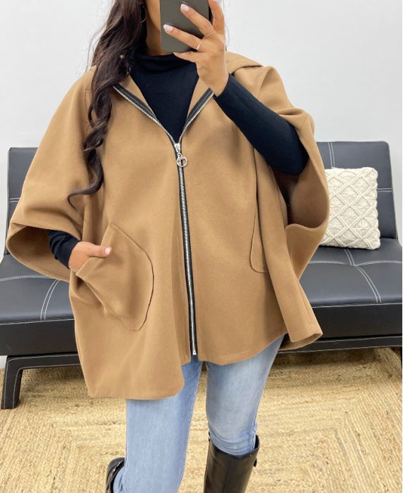 HOODED ZIP-UP COAT AH250085 CAMEL