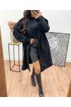 BRAIDED KNIT SLEEVE COAT AH250061 BLACK