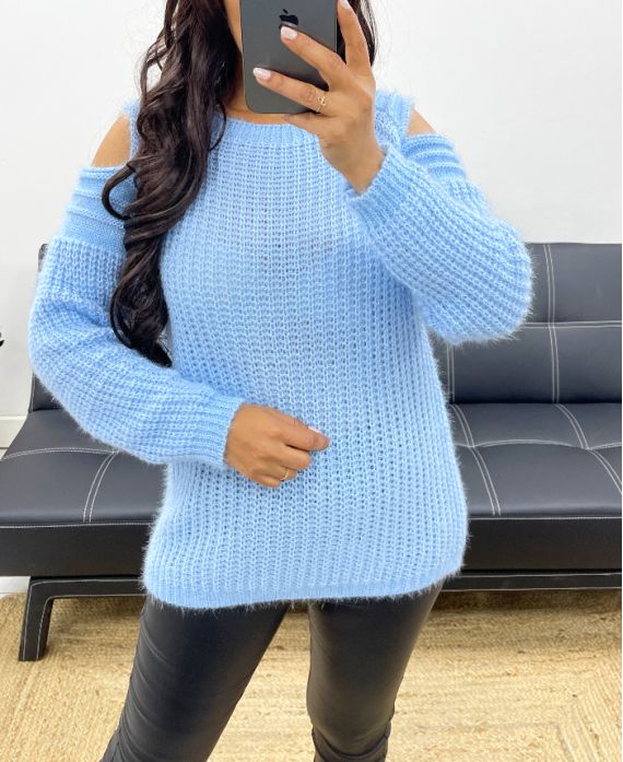 PULLOVER EPAULES DENUDEES AH250167 BLEU CIEL