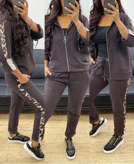 LEOPARD PASSENDE JACKE + HOSE SET AH250130 SCHOKOLADE