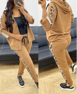 LEOPARD JACKET ZIP + PANTS SET AH250130 CAMEL