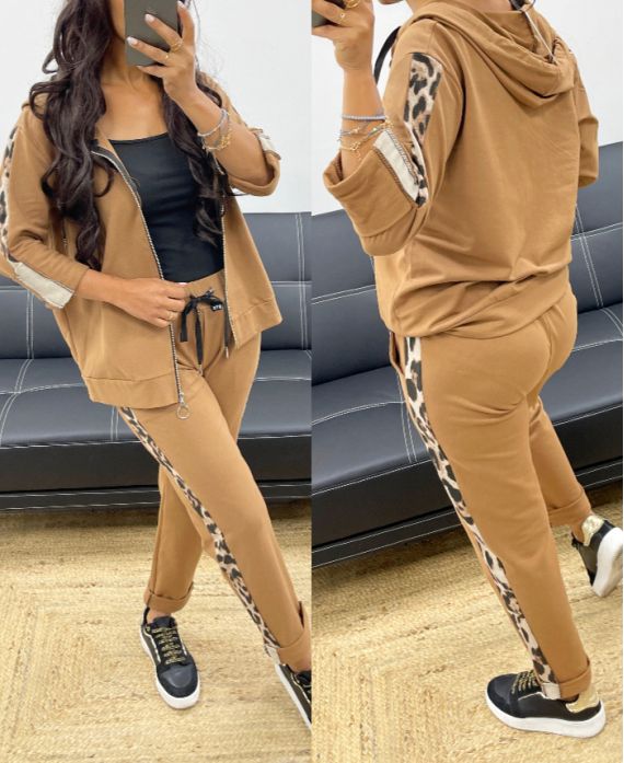 LEOPARD JACKET ZIP + PANTS SET AH250130 CAMEL