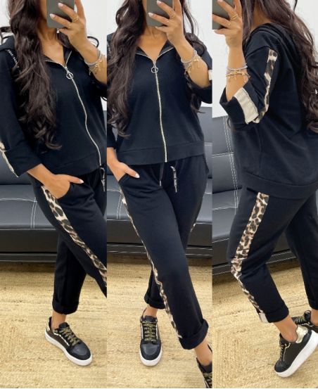 LEOPARD JACKE ZIP + HOSE SET AH250130 SCHWARZ