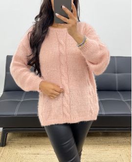 PULLOVER DOUX TORSADES AH250150 ROSE