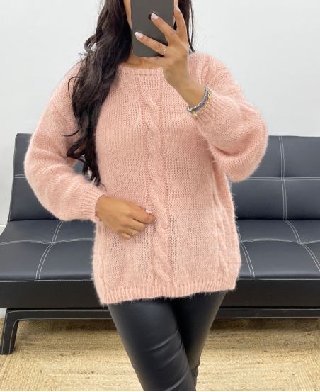 PULLOVER DOUX TORSADES AH250150 ROSE