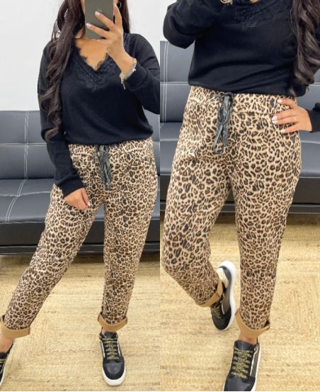 ANIMAL PRINT SUEDE JOGG PANTS AH250136