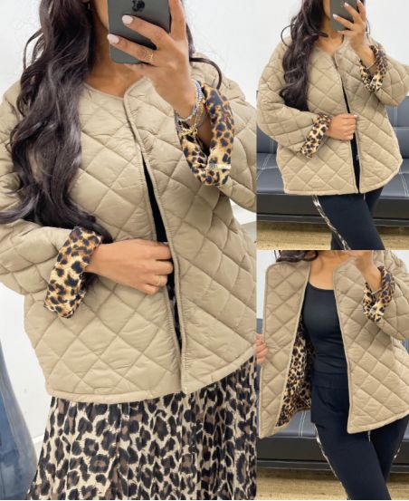 CHAQUETA ACOLCHADA CON FORRO DE LEOPARDO AH250168 BEIGE