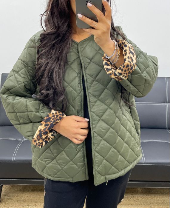 QUILTED JACKET WITH LEOPARD LINING AH250168 GREEN