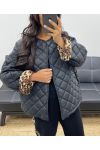 QUILTED JACKET WITH LEOPARD LINING AH250168 BLACK