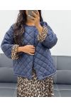 CHAQUETA ACOLCHADA CON FORRO DE LEOPARDO AH250168 AZUL MARINO