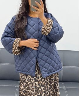 CHAQUETA ACOLCHADA CON FORRO DE LEOPARDO AH250168 AZUL MARINO