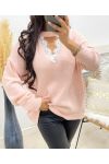 MAGLIA CON COLLETTO IN PIZZO AH250151 ROSA