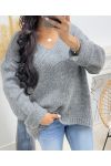 SWETER OVERSIZE Z DZIANINY AH250027 CIEMNOSZARY