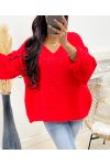 SWETER OVERSIZE Z DZIANINY AH250027 CZERWONY