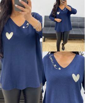 PULL MAILLE SANS COUTURES COEUR LOVE AH250220 BLEU MARINE