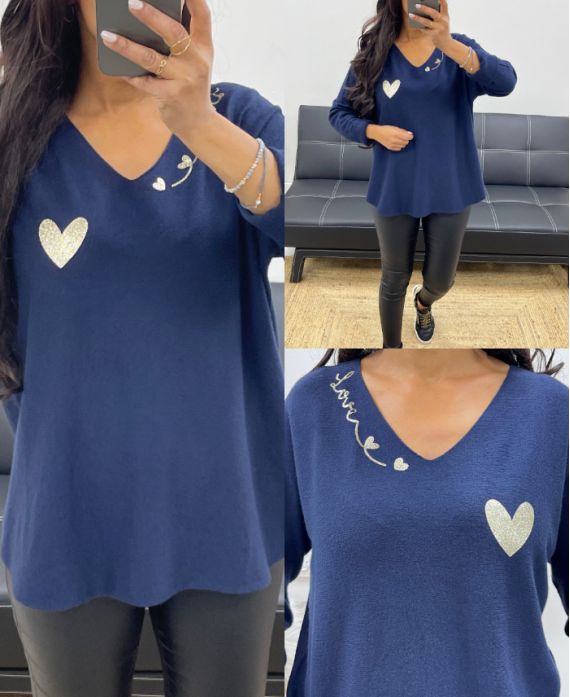 SEAMLESS KNITTED SWEATER COEUR LOVE AH250220 NAVY BLUE