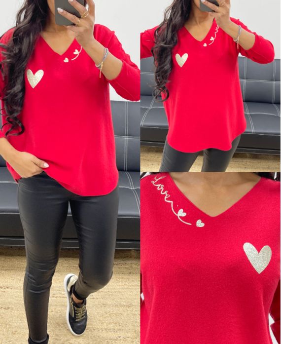 CUORE LOVE MAGLIONE IN MAGLIA SENZA CUCITURE AH250220 ROSSO