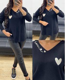 CUORE LOVE MAGLIONE IN MAGLIA SENZA CUCITURE AH250220 NERO