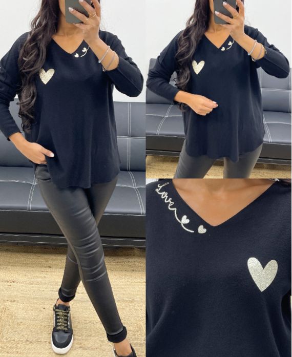 HEART LOVE SEAMLESS KNIT SWEATER AH250220 BLACK