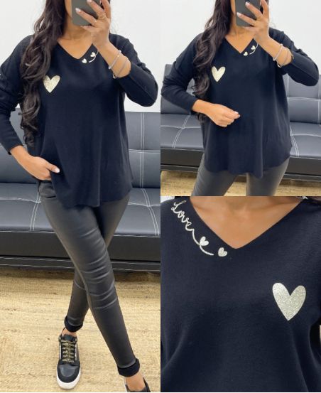 HEART LOVE SEAMLESS KNIT SWEATER AH250220 BLACK