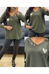 MAGLIONE LAVORATO A MAGLIA SENZA CUCITURE CUORE AMORE AH250220 VERDE MILITARE