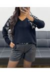 RHINESTONE SEAMLESS KNIT SWEATER AH250225 BLACK