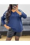 RHINESTONE SEAMLESS KNIT SWEATER AH250225 NAVY BLUE