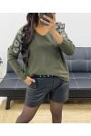 RHINESTONE SEAMLESS KNIT SWEATER AH250225 MILITARY GREEN