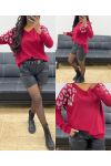 SEAMLESS KNITTED SWEATER RHINESTONE AH250225 BURGUNDY