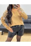 NAHTLOSER STRICKPULLOVER MIT STRASS AH250225 CAMEL