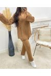 ENSEMBLE PULL GILET CACHE COEUR + PANTALON AH816 CAMEL