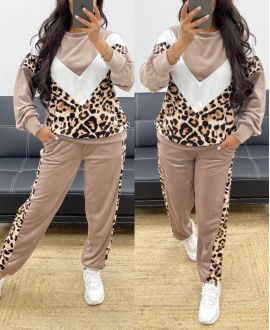 CONJUNTO DE TERCIOPELO LEOPARDO AH250251 TAUPE