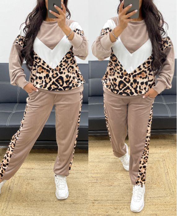 ENSEMBLE VELOUR LEOPARD AH250251 TAUPE