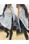 BUTTON KNIT PONCHO AH894 GREY