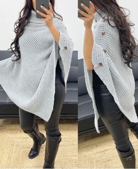 PONCHO IN MAGLIA CON BOTTONI AH894 GRIGIO