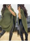 KNIT PONCHO WITH BUTTONS AH894 KHAKI