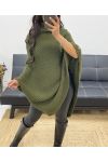 KNIT PONCHO WITH BUTTONS AH894 KHAKI