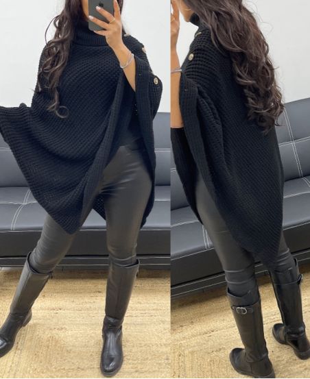 KNOPFSTRICKPONCHO AH894 SCHWARZ