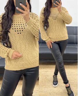 PULLOVER AJOURE AH250258 CAMEL