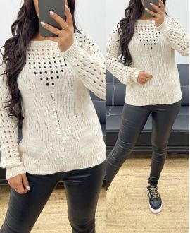 PULLOVER AJOURE AH250258 BEIGE