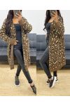 LANGE STRICKJACKE MIT LEOPARDEN AH250229 SCHOKOLADE