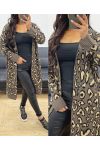 GILET LONG LEOPARD AH250229 TAUPE