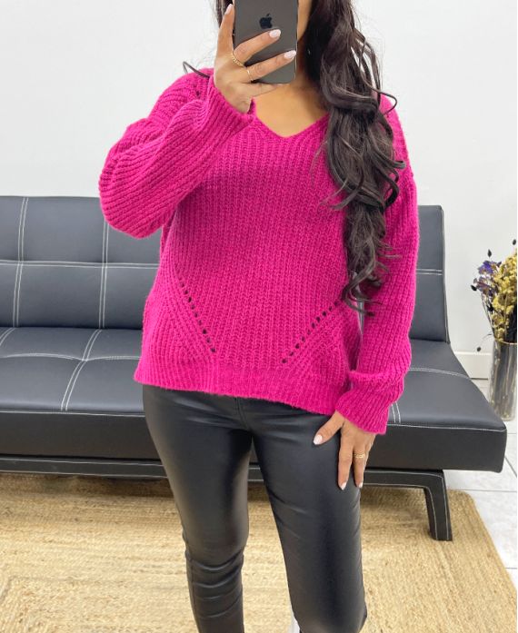 PULLOVER DOUX AJOURE PE885 FUSHIA